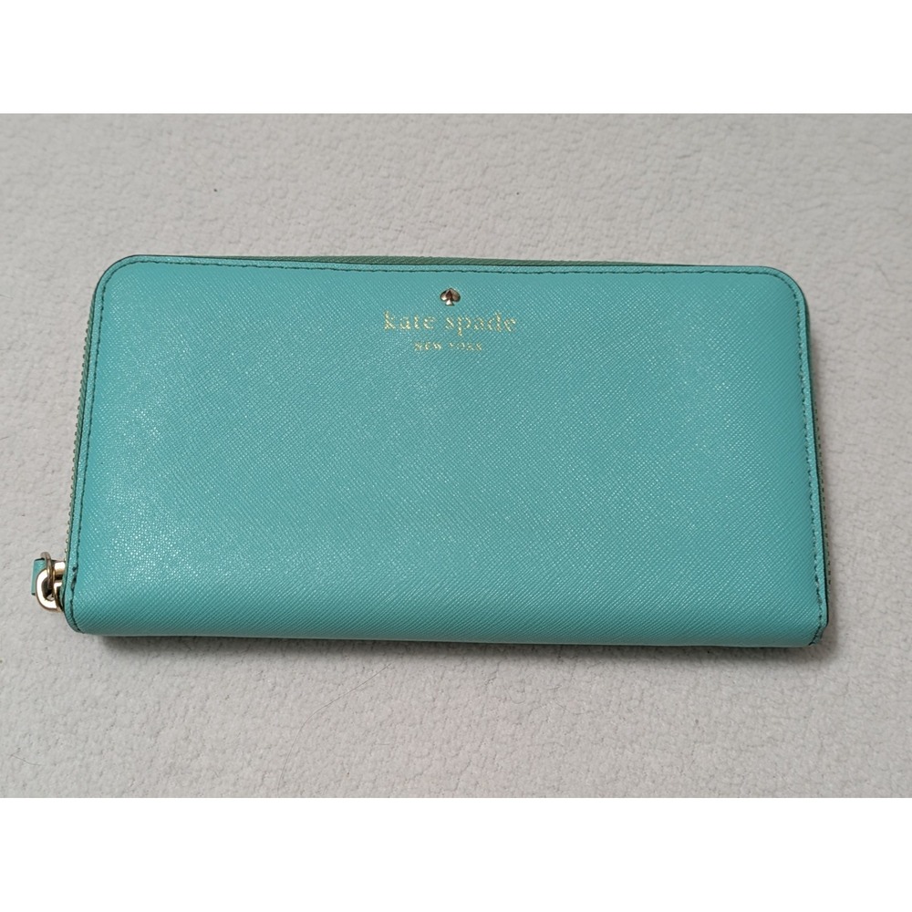 Kate Spade TEAL Blue Leather Zip Around Wallet